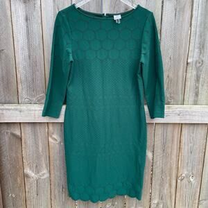 Julia Jordan Boat Neck Shift Dress Womens Scalloped Hem 3/4 Sleeve Green Size 12